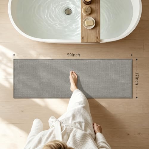 chakme Bathroom Rugs Mat 59x17, Ultra Thin Non Slip Bath Mat Runner Quick Dry Absorbent Bath Mat for Bathroom Floor, (Dark Grey, 59"x17") - Image 2