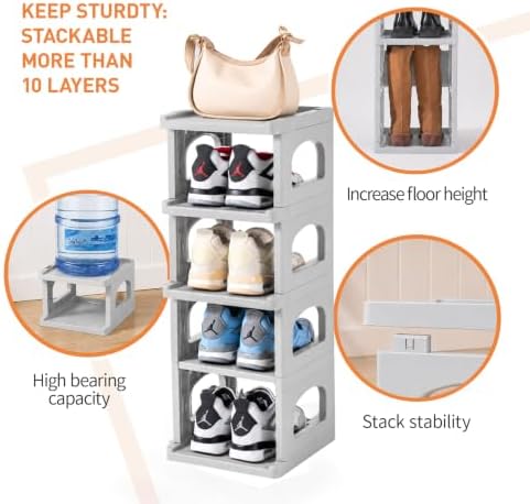 5 Tiers Vertical Shoe Rack for Closet Narrow Shoe Holder Storage Organizer, Plastic Free Standing Shoe Rack Shelf for Entryway Stackable Stability DIY, Grey - Image 4