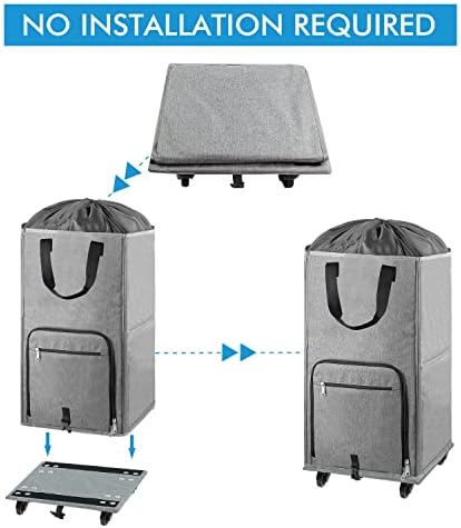 Laundry Hamper with Wheels, Bukere Large Rolling Laundry Basket with 4 Casters and 2 Handles, Collapsible Freestanding Wheeled Laundry Bag for Clothes, Laundry Room, Bathroom, Apartment, College - Image 6