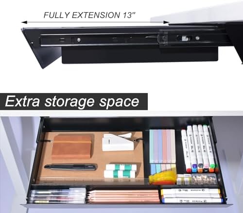 Large Under Desk Mounted Sliding Drawer with Pencil Tray and 60 Degree Tilt Panel to Pull Out, 30'' Long & 13'' deep Large Storage Organizer for Sit Stand Workstation - Image 4