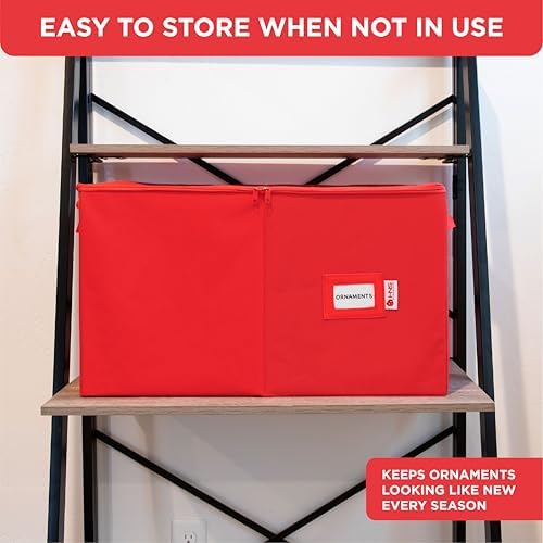 Christmas Ornament Storage Container with Dividers - Box Stores Up to 96 Ornaments, Zippered, Convenient, Adjustable, Large Organizer Bin to Protect Holiday Décor, Fits Most Standard Size, Red - Image 6