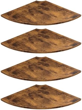 JJL Corner Shelves, 12 Inch Deep Corner Shelf Wall Mounted with Wire Hole, 4 Tier Circular arc Corner Hanging Shelving for Wall Storage, for Speaker, Cable Box, Rust Brown by Unknown