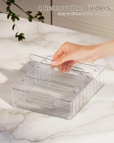 LYNG Lid Organizers Inside Cabinet, Clear Plastic Storage Lid Organizer With 4 Adjustable Dividers, Food Container Lid Organizer For Kitchen Pantry Green - Image 4