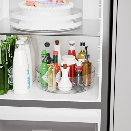 Yieach 4 Pack 12" W Clear Acrylic Lazy Susan Turntable for Cabinet,Refrigerator,Pantry and Kitchen - with Handle - Large Fridge Sauce Condiment Turn Table Organizer,Spinning Round Spice Rack Carousel - Image 2