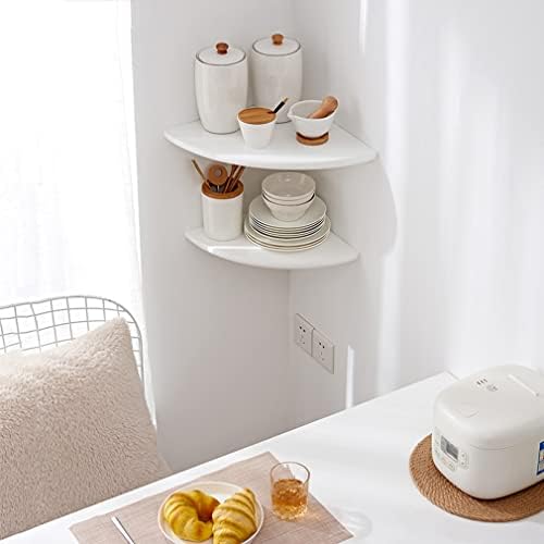 Corner Shelf, White Solid Oak Wood Floating Corner Shelves Wall Mount Round End Floating Speaker Rack Display Shelf for Small Plant Photo Frame (White, 7in) - Image 2