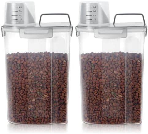3-5Lbs Airtight Small Dog Cat Pet Food Storage Container (Clear Grey 2Pack) by LEAWALK