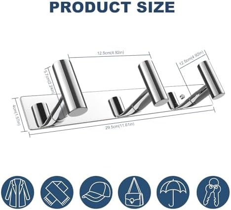 VAEHOLD Hat and Coat Wall Mount Rack - Hooks for Robes, Bags, Keys, and Towels - Bathroom Towel Hanger Organizer (Polished Chrome, “T“ Shape 3 Hooks 1 Pack) - Image 4