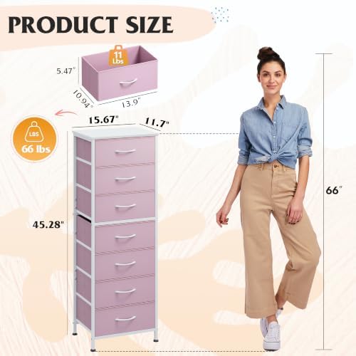WLIVE Fabric Dresser for Bedroom, 7 Drawer Dressers Chest of Drawers, Pink - Image 3