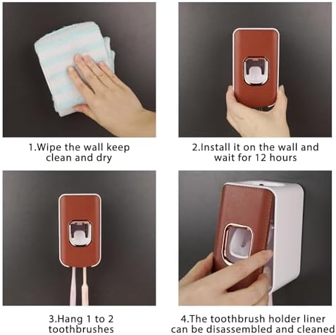 2 Slot Plastic Toothbrush Holder and Toothpaste Dispenser Wall Mounted, Automatic Toothpaste Squeezer, 2 in 1 Tooth Brush Toothpaste Organizer for Shower (Brown) - Image 5