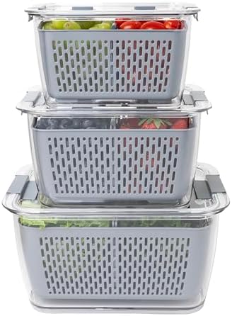 Kitchen Spaces Stackable Fridge Storage Colander Containers, Variety Pack - Image 3