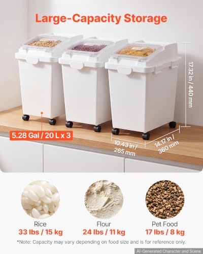 VEVOR Rice Storage Container 3 Pack 33 lbs/5.28 Gallons Dog Food Dispenser - Image 2