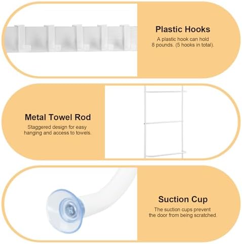 Over The Door Towel Rack 5 Tier Over The Door Towel Bar for Bathroom Towel Holder Over Door Hanger with Hooks Large Metal Towel Blanket for Bedroom Dorm Door (White) - Image 4