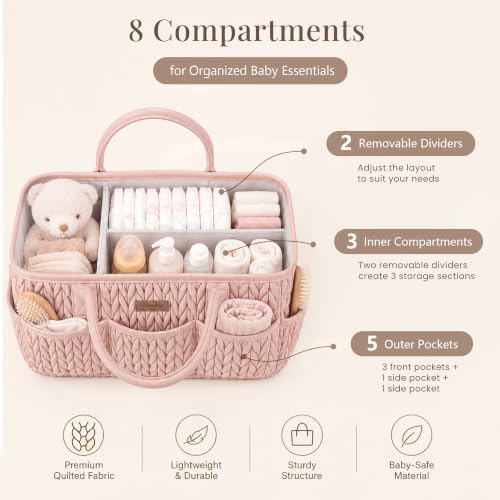 Konssy Baby Diaper Caddy Organizer, Braided Quilted Design with PU Handles - Image 4