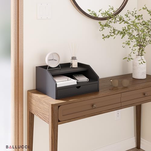 Ballucci Desk Organizer with Drawer, 2 Tier Paper Office Supplies Desk Organizer, 13 2/5" x 9 3/5" x 6", Black - Image 6