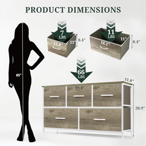 5-Drawer Dresser for Bedroom, Anti-Tip Wide Storage Organizer Fabric - Image 3