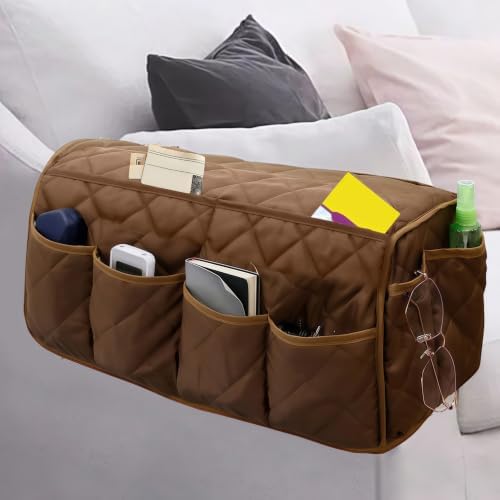 MEHIDFY Armchair Caddy, Waterproof Sofa Armrest Organizer, Non Slip Recliner Organizer, Remote Holder for Recline, Recliner Caddy with 14 Pockets Storage for TV Remote, Phone, Magazine (Brown) by MEHIDFY-HOMEKITCHEN