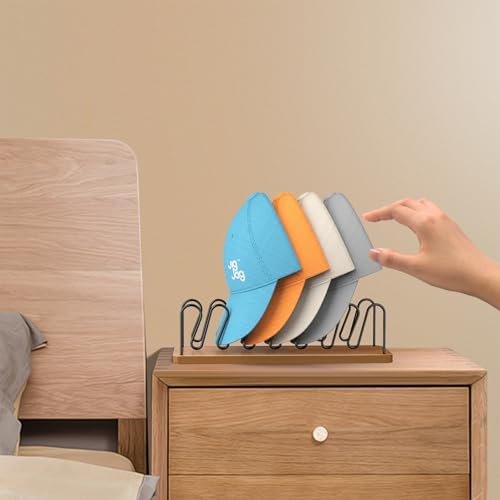Hat Organizer for Baseball Caps 2 Pack, Premium Wood and Metal Design Hat Storage for Baseball Caps for 14Caps, Tabletop Hat Racks for Closet, Dresser, Entrance (2PCS, Walnut Color) - Image 5