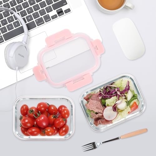 GULFLIN 12-Pack, 22oz Glass Meal Prep Containers with Lids, Pink Set - Image 6