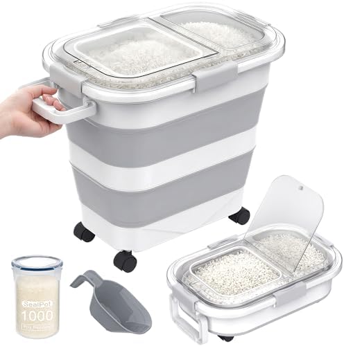 HOYTAMDA 25-35Lbs Rice Container,Collapsible Food Storage Container Wheels by HOYTAMDARHOMESTORAGE