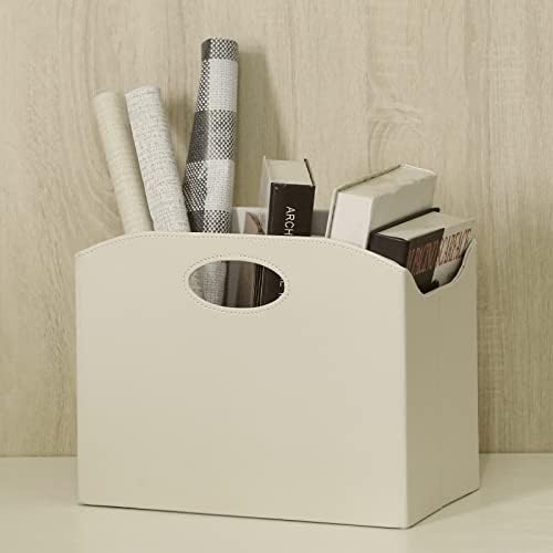 EZDeco Magazine Holder Foldable Magazine Rack Floor PU Leather File Holder Newspaper Book Storage Magazine Basket Document File Folder Organizer for Office Home (Off-White) - Image 5