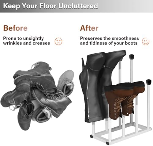 Free Standing Shoe Racks, Tall Black Metal Boot Rack Organizer for 4 Pairs, Knee-High Boot Storage Shelf for Closet, Bedroom, Entryway, Hallway, White - Image 5