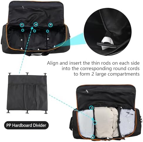 110L Expandable to 140L 32” Foldable Oxford Soft-Sided Rolling Duffle Bag with 2 Heavy-Duty Wheels,2 Large Compartments,Adjustable Shoulder Strap and Attached Organizer Pouch,Black Orange - Image 6
