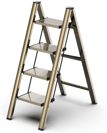 4 Step Ladder, Foldable Aluminum Step Stool with Anti-Slip Pedal by GameGem