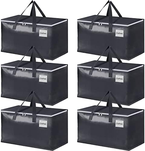 StorageRight Heavy Duty Moving Boxes-Moving Bags with Zipper, Reinforced Handles and Tag Pocket-Collapsible Moving Supplies-Totes for Storage Great for Moving, Storage and Travel 93L(Gray-6 Pack) by StorageRight