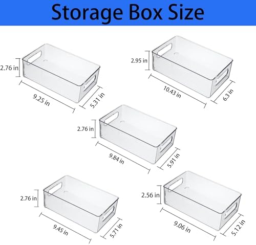 Refrigerator Organizer Bins 5 Pack Stackable Fridge Organizers with Handles Clear Freezer Storage Containers for Pantry, Cabinets,Shelves, Drawer – BPA-Free Plastic Kitchen Organizers - Image 2