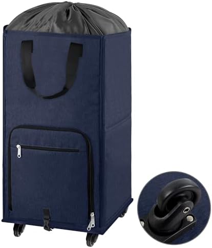 Bukere Large Rolling Laundry Basket, Laundry Hamper with Wheels, 4 Casters and 2 Handles, Collapsible Freestanding Wheeled Laundry Bag for Clothes, Apartment, College by Bukere
