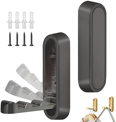 2Set Folding Wall Hooks, 2026 Folding Coat Hooks, Closet Hooks Wall Mount,Foldable Wall Hooks, Clothes Hooks for Wall, Valet Hook,Wall Hooks for Hanging,Bag Hooks for Wall(2PCS Black) by Unknown