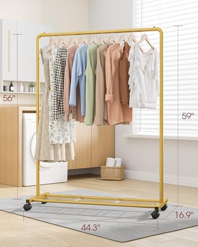 Sakugi Clothes Rack - Clothing Rack with Storage Mesh Shelf & Casters, Heavy-Duty Metal Clothing Rack for Hanging Clothes, Dresses, Coats, Large Load Capacity, Easy Assembly, Gold, 44.3"x16.9"x59.0" - Image 2