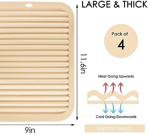 QPIX DIGITAL 4 Pack Beige Silicone Trivets For Hot Dishes, Large And Heat Resistant Silicone Pot Holder Hot Pads For Kitchen, 9x12 Trivet Mat For Hot Pots And Pans, Jar Opener, Drying Mat - Image 4