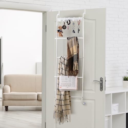 Over The Door Towel Rack 5 Tier Over The Door Towel Bar for Bathroom Towel Holder Over Door Hanger with Hooks Large Metal Towel Blanket for Bedroom Dorm Door (White) - Image 6