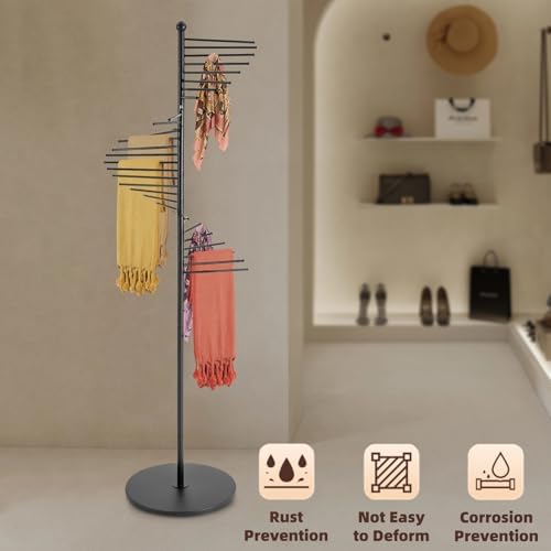 Scarf Organizer, Hijab Organizer, 30 Tiers Metal Scarf Hanger for Multiple Scarves, 67" Height Floor-standing Hijab Stand Belt Pants Hanger for Home, Commercial, Clothing Store (Black) - Image 4