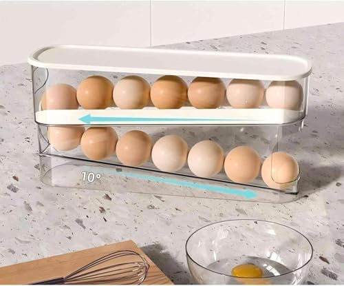 2pcs Auto Rolling Egg Holder for Fridge, Egg Dispenser/Organizer/Storage/Container with Lid for Refrigerator, Sturdy and Durable Space-Saving Egg Tray for 12 Large Eggs - Image 6