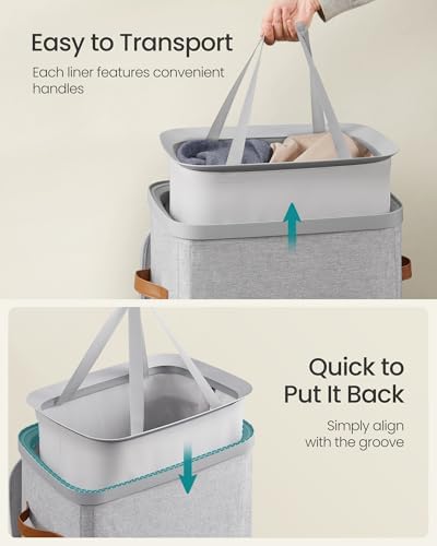 SONGMICS Laundry Basket, 100L Laundry Hamper with Lid, 1 Removable Bag - Image 5
