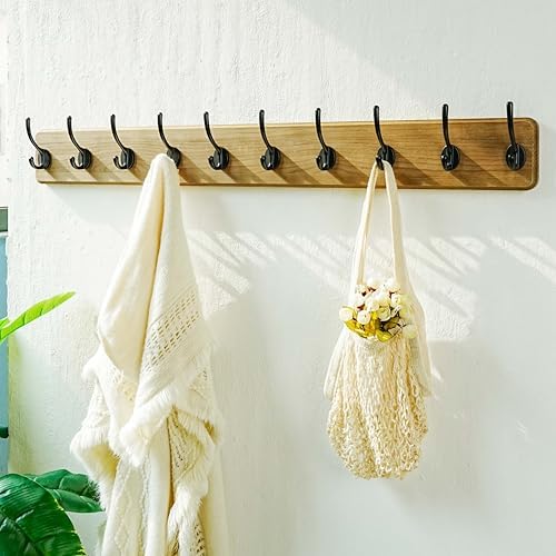 Dseap Coat Rack Wall: 38-1/4" Long, Patented, Heavy-Duty, 10-Double-Hooks Wooden Wall Mounted Coat Rack Coat Hanger Hook Rail for Winter Coats Hat Jacket Clothing, Weathered Brown - Image 6