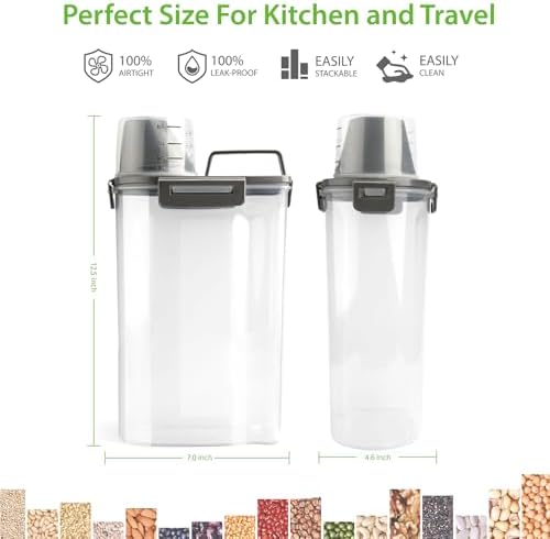 Viretec Rice Airtight Storage Container, 3 to 5Lbs Cereal Dry Food Flour Bin, Pet Dog Cat Food Dispenser with Measuring Cup, BPA Free Clear Plastic Kitchen and Pantry Organization Bin for Sugar - Image 4