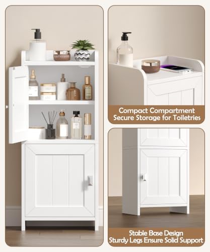 Akxomel Small Bathroom Cabinet Narrow Toilet Paper Organizer White - Image 7