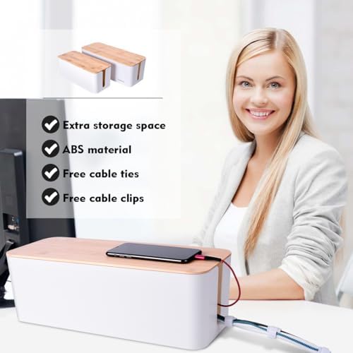 Naeety 2Pack Cable Management Box,Wooden Style Cord Organizer Cord Hide Box - Image 4