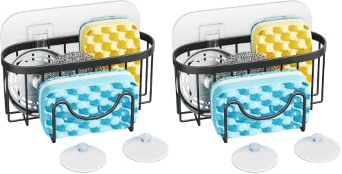 HapiRm Multifunctional Sponge Holder with Unique M-Shaped, 2 Installation Methods Kitchen Sink Caddy Organizer, Rustproof Stainless Steel Kitchen Organizers and Storage Essentials - Black (Pack of 2) by HapiRm