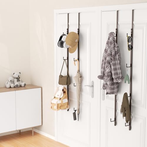 HapiRm Over Door Hat Rack - 4 Packs Metal Hanging Hat Organizer with 16 Hooks Design, Baseball Cap Hanger Organizer Storage Holds up to 80 Caps for Door, Bedroom, Closet（Brown） - Image 5