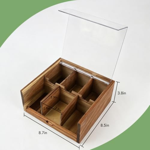HTB Acacia Wood Tea Bag Organizer Storage Box with 6 Compartments - Image 4