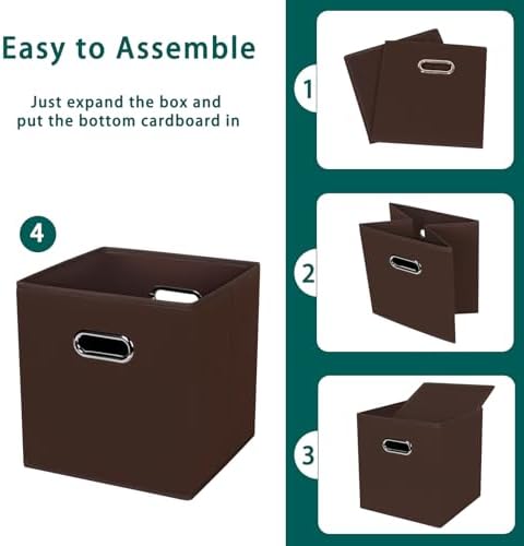 Black Foldable Storage Cubes Bins, Fabric Storage Box Cubes Organizer Baskets with Dual Handles for Home Organizer,Set of 3,(Coffee) - Image 6