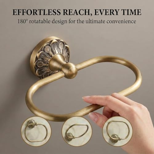 Antique Brass Towel Ring for Bathroom,Wall Mounted Gold Towel Holder for Home & Hotel - Image 3