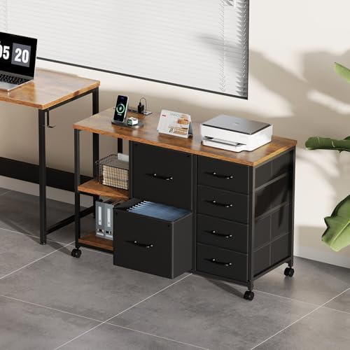 Maihail 6 Drawer File Cabinet with Charging Station and Open Storage Shelf - Image 2