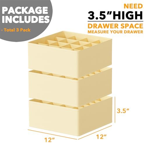 SpaceAid Sock Drawer Organizer Divider 3 Pack, 64 Cell Dresser Closet Nursery Underwear Organizers Storage Bins for Organizing Socks Underwear Ties Belts (Beige) - Image 4
