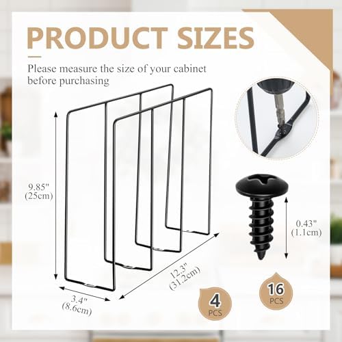 Blulu U Shaped Cookie Sheet Organizer for Cabinet Baking Sheet Organizer Kitchen Cabinet Dividers Vertical Chrome Pan Rack Storage Wires Tray Dividers Face Opening of 3.5"(Black,4 Pcs) - Image 2