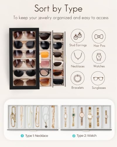 VLANDO 18-Slot Sunglasses Organizer Case with Clear Lid & 3 Drawers,Black - Image 4